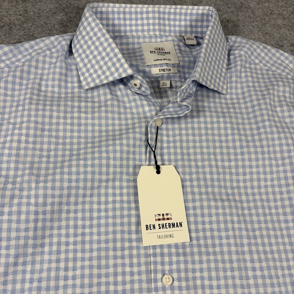 Ben Sherman Tailoring Gingham Stretch Slim Dress Shirt N.W.T.